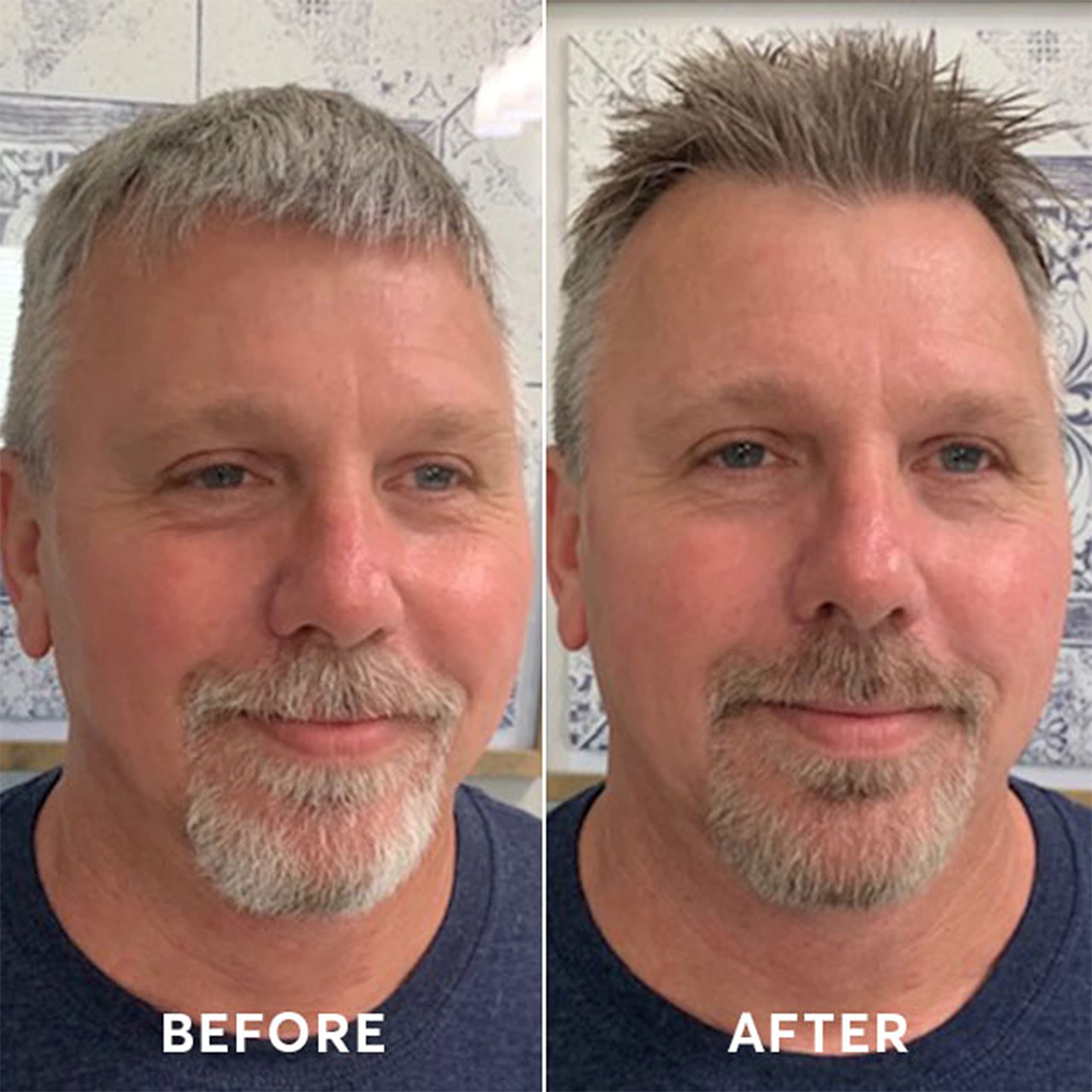 Madison Reed Mr. Hair Color Light Brown before-after illustrating natural gray blending.