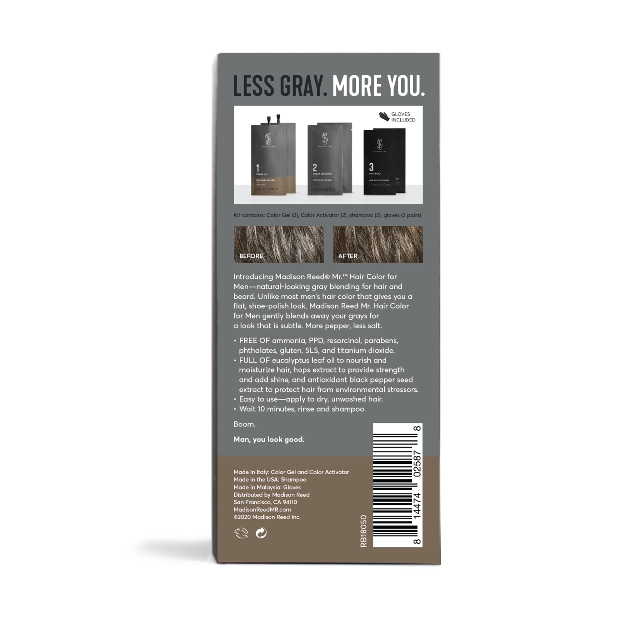 Madison Reed Mr. Hair Color Light Brown color gel provides natural gray blending.