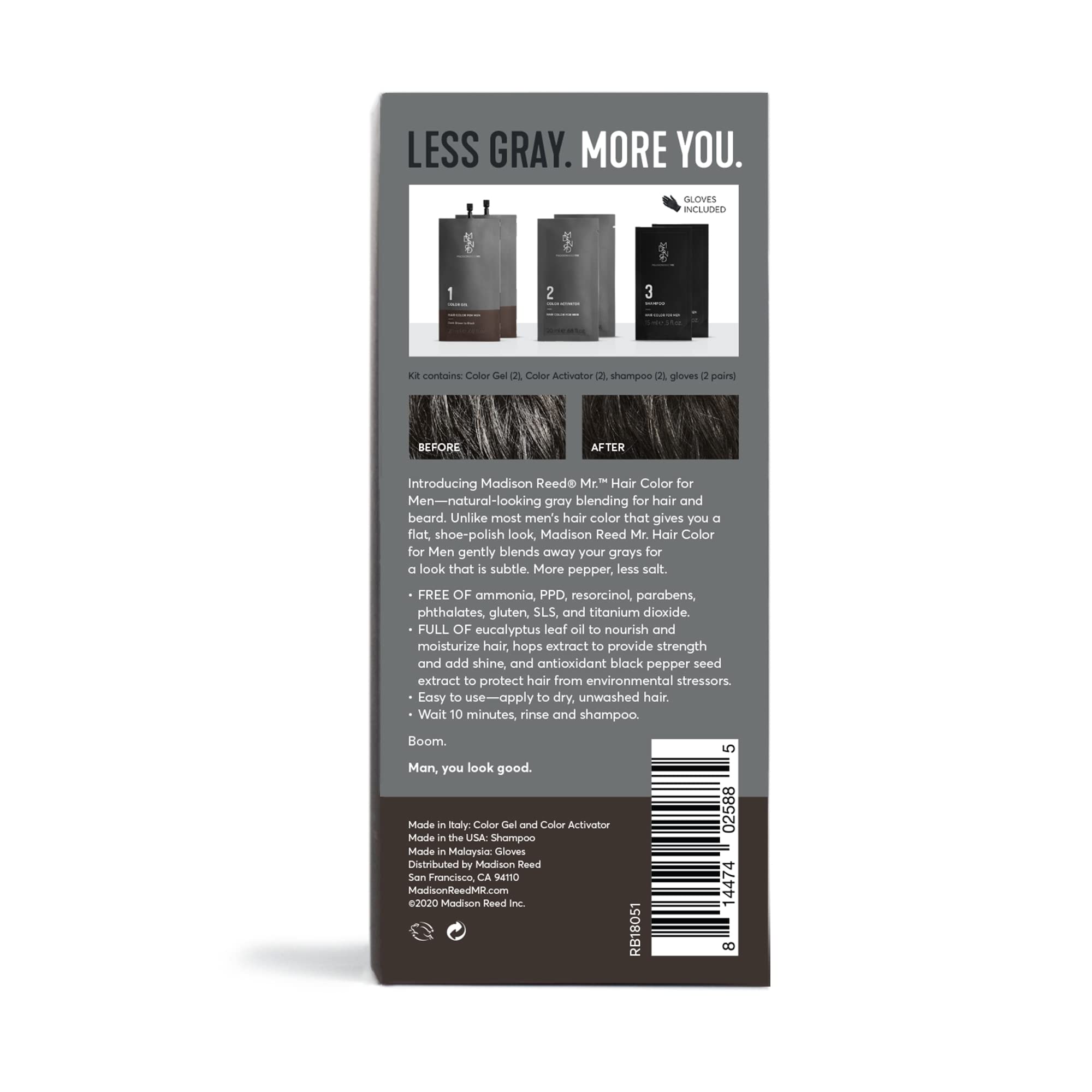 Madison Reed Mr. Hair Color for Men color gel applied to dry hair for quick results.