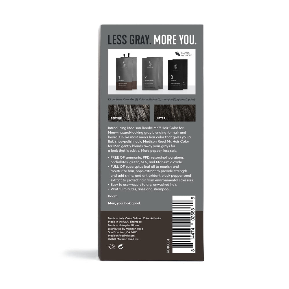 Madison Reed Mr. Hair Color for Men color gel applied to dry hair for quick results.