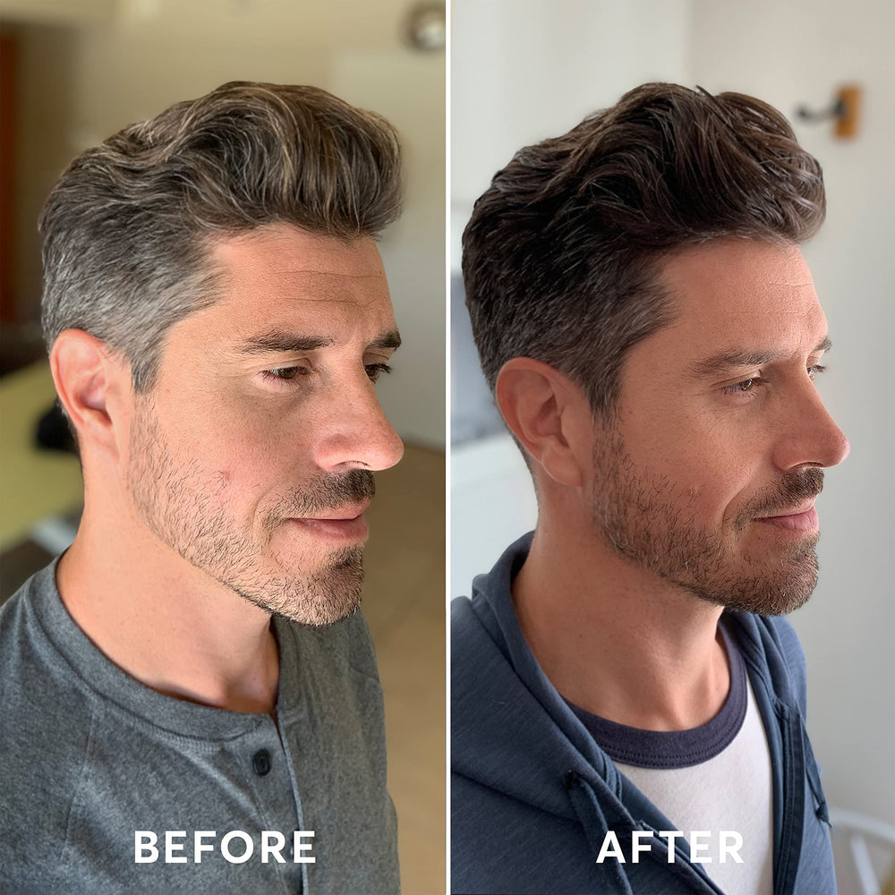 Madison Reed Mr Hair Color for Men Medium Brown before-after visuals showing natural gray blending