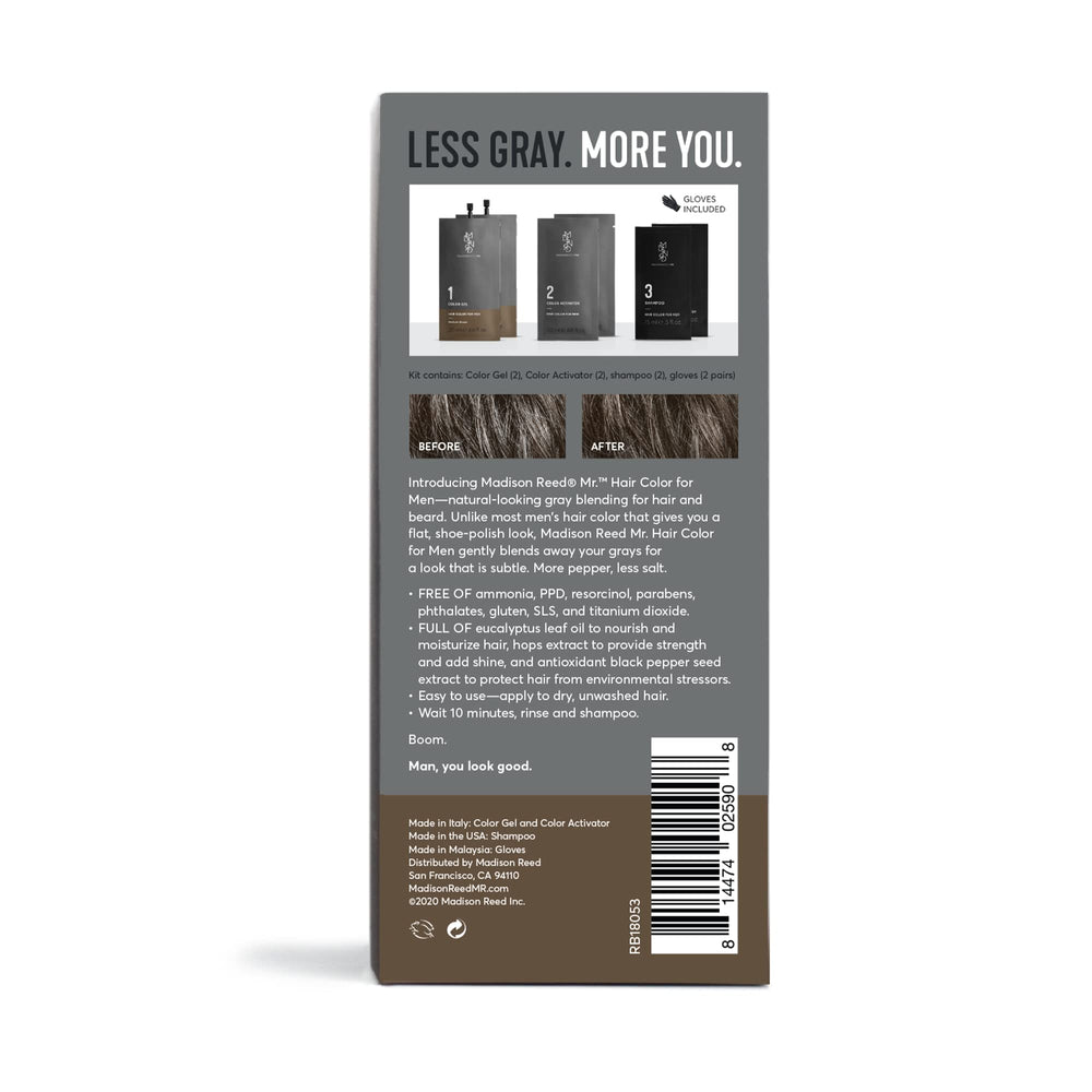 Madison Reed Mr Hair Color for Men Medium Brown color gel pouch highlighting easy 15 minute application