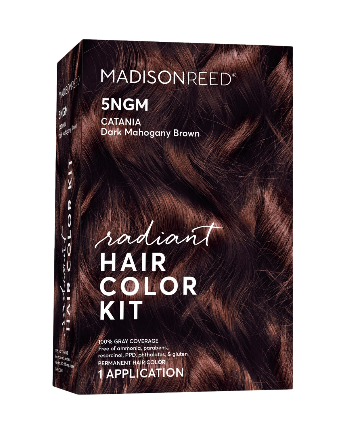 Madison Reed Radiant Color Kit in 5NGM dark cinnamon brown with gold mahogany tones for natural gray blending