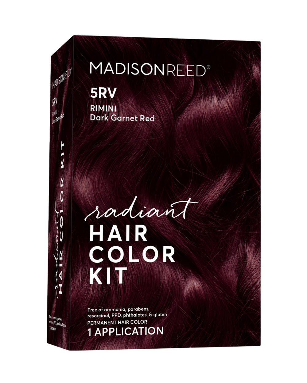 Madison Reed Radiant Color Kit 5RV dark garnet red for vibrant red-violet tones.