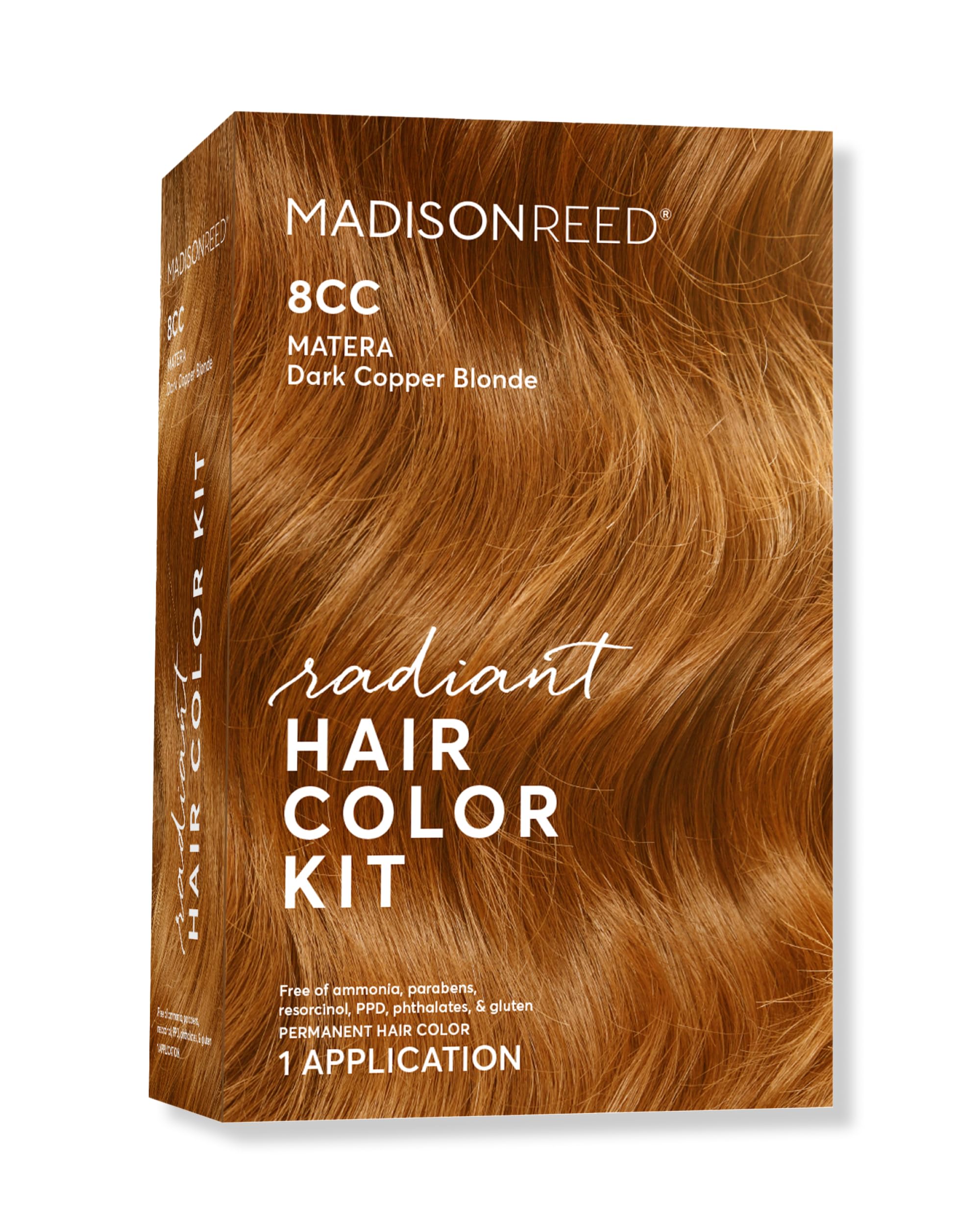 Madison Reed Radiant Color Kit 8CC bottle highlights vivid copper blonde shade for at-home color.