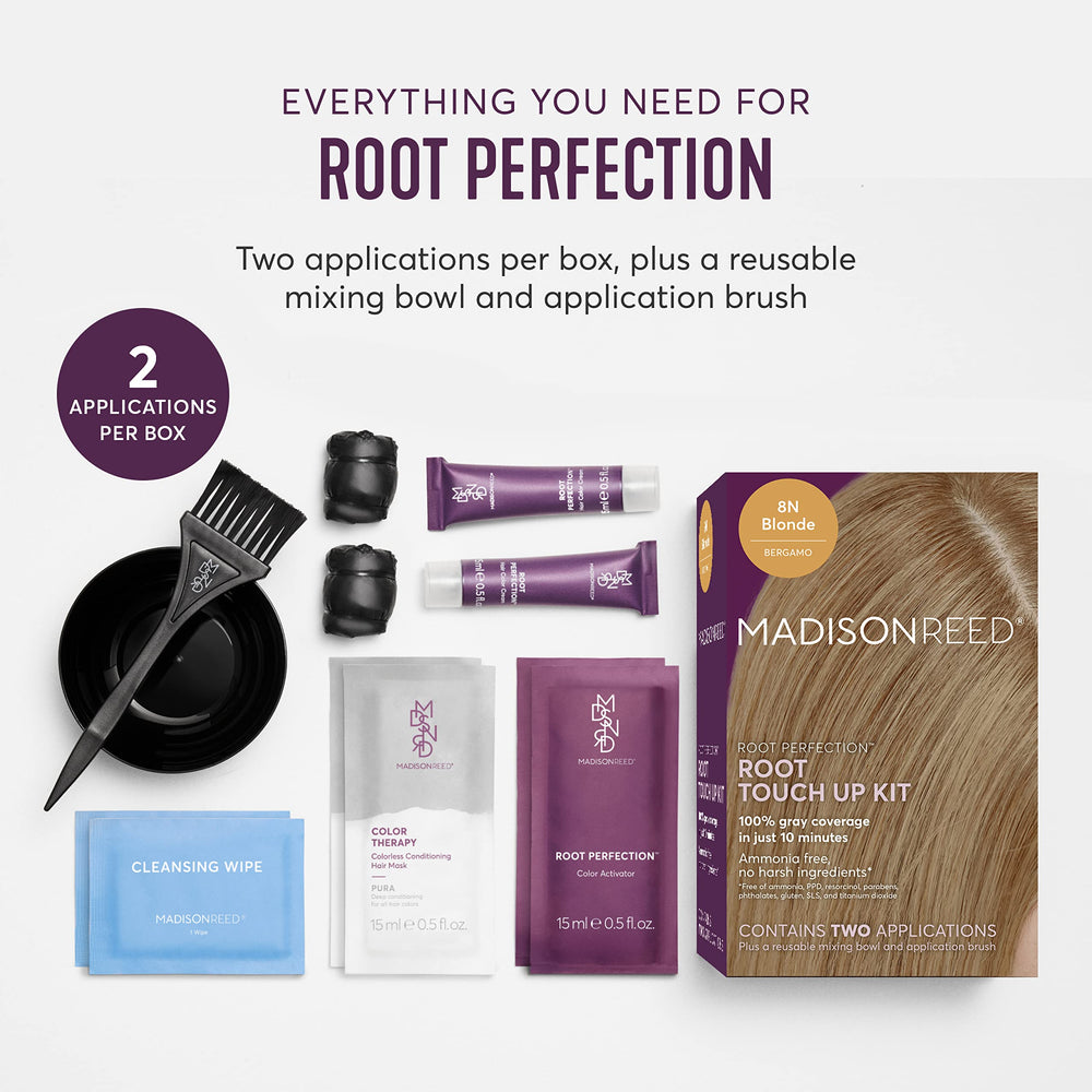 Madison Reed Root Perfection cream color blends roots with your shade for seamless gray coverage.