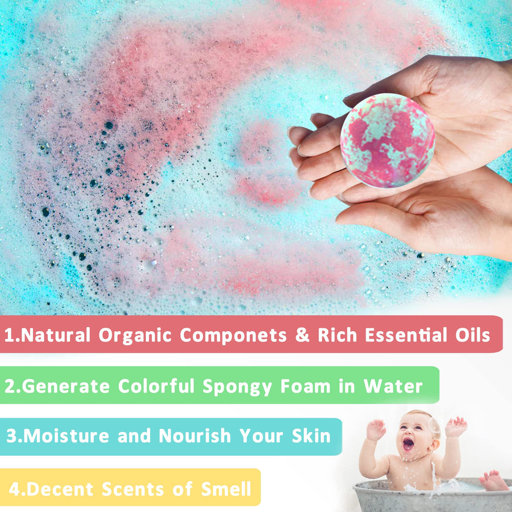 MADO bath bombs dissolve quickly, creating a sparkling color show for kids