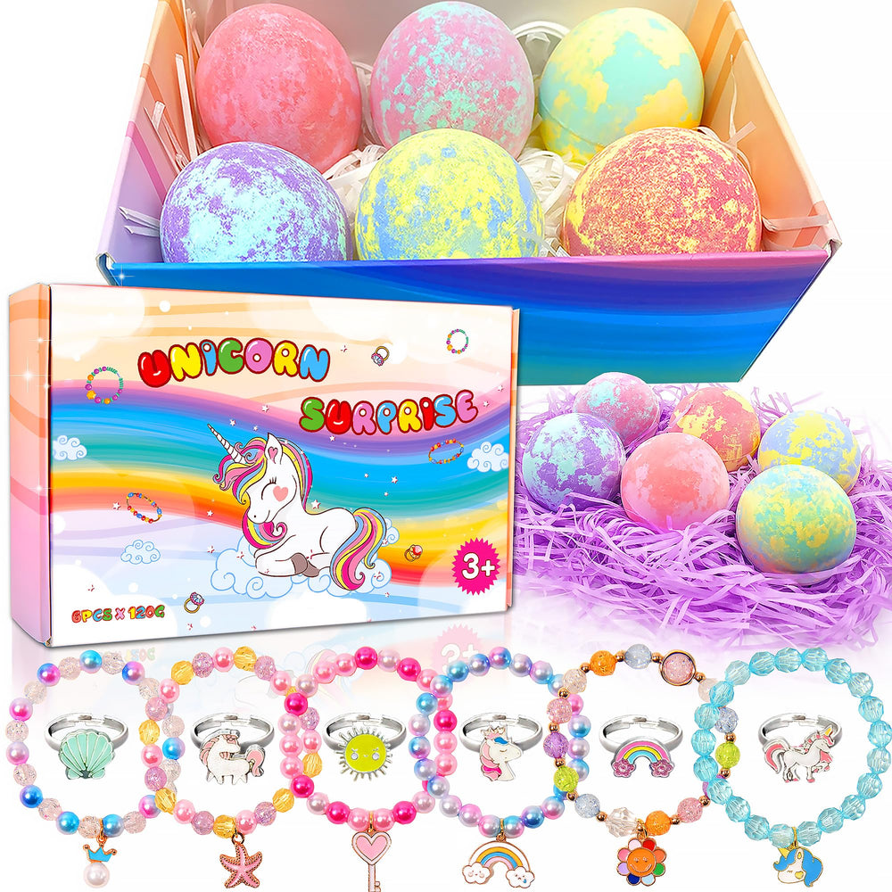 MADO unicorn bath bomb with surprise inside reveals bracelet when dissolved
