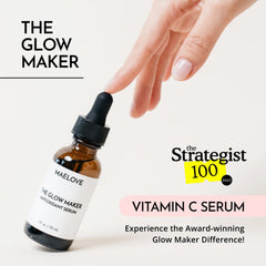MAELOVE Glow Maker amber bottle closeup highlights premium packaging for antioxidant protection.