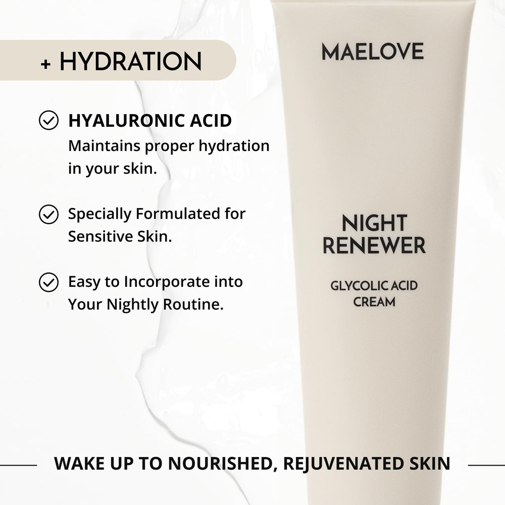 MAELOVE Night Renewer packaging box indicating premium nighttime care