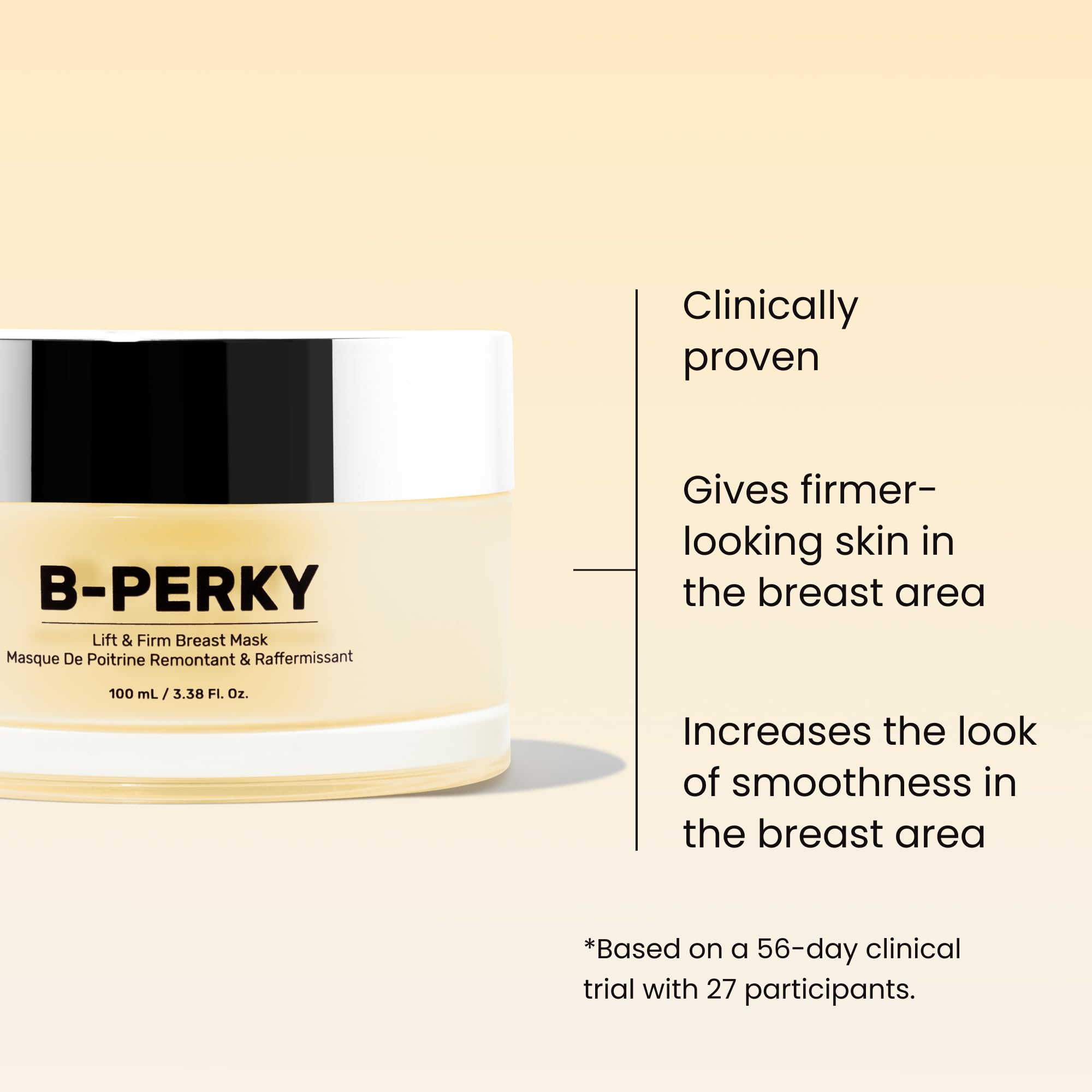 MAËLYS B-PERKY bust mask application shows leave-on method for chest skin