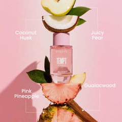 MAËLYS TEMPT box packaging, sleek presentation inviting a luxe fragrance ritual.