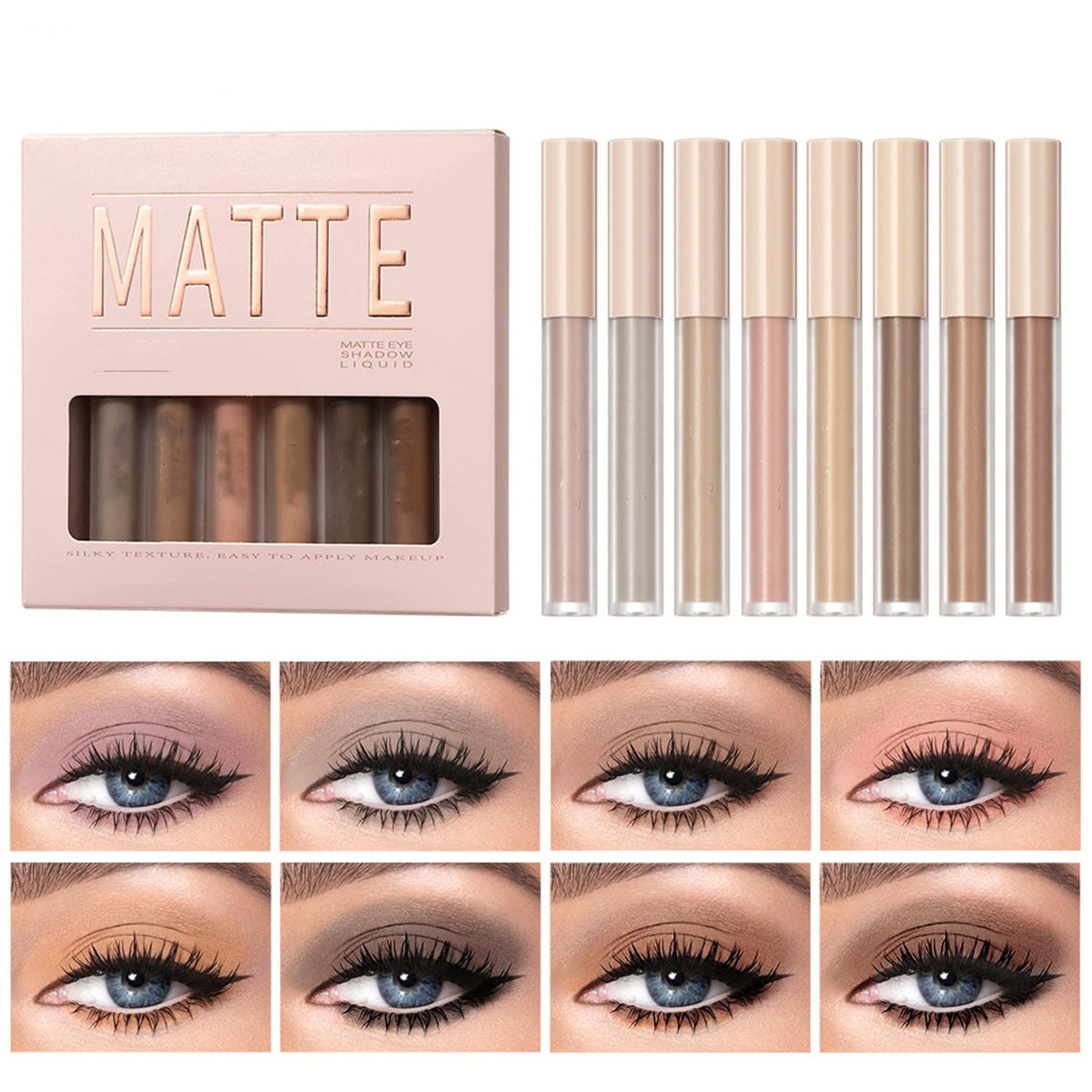 MAEPEOR matte liquid eyeshadow 8-color nude swatches for natural daytime looks