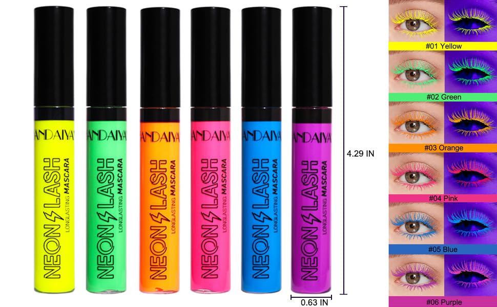 MAEPEOR Neon Mascara UV glow highlights under blacklight.