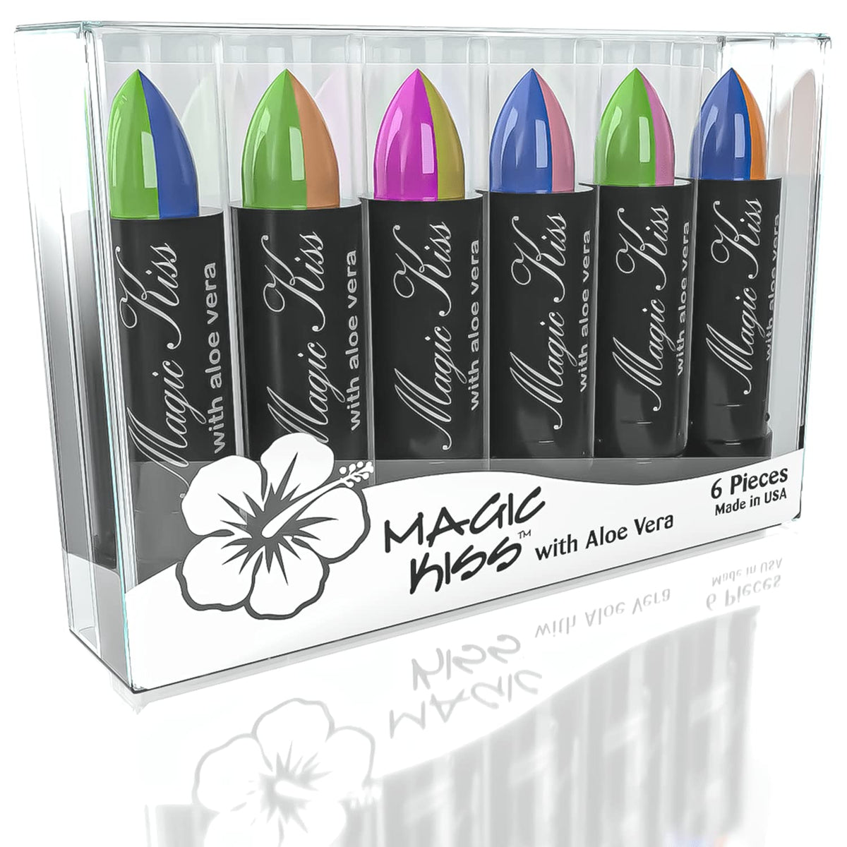 Magic Kiss color-changing lipstick set cover showing six mood shades for personalized color.