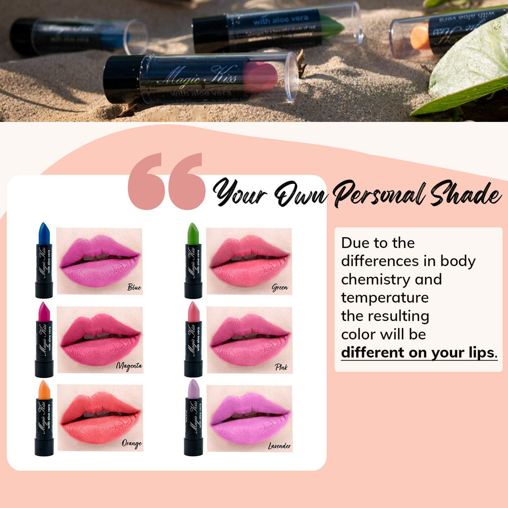 Magic Kiss lip color nourishes with aloe hydration.
