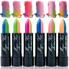 Magic Kiss temperature-activated shade close-up on lips for dynamic look.