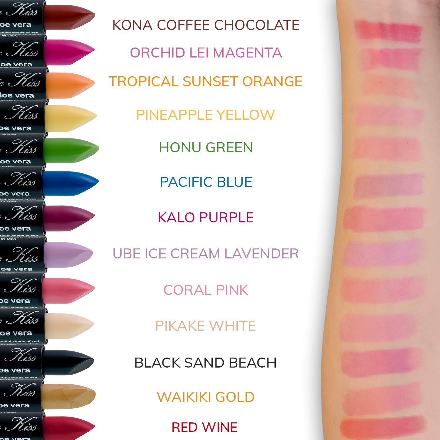 Magic Kiss USA-made natural formula with Aloe Vera for hydrated lips.