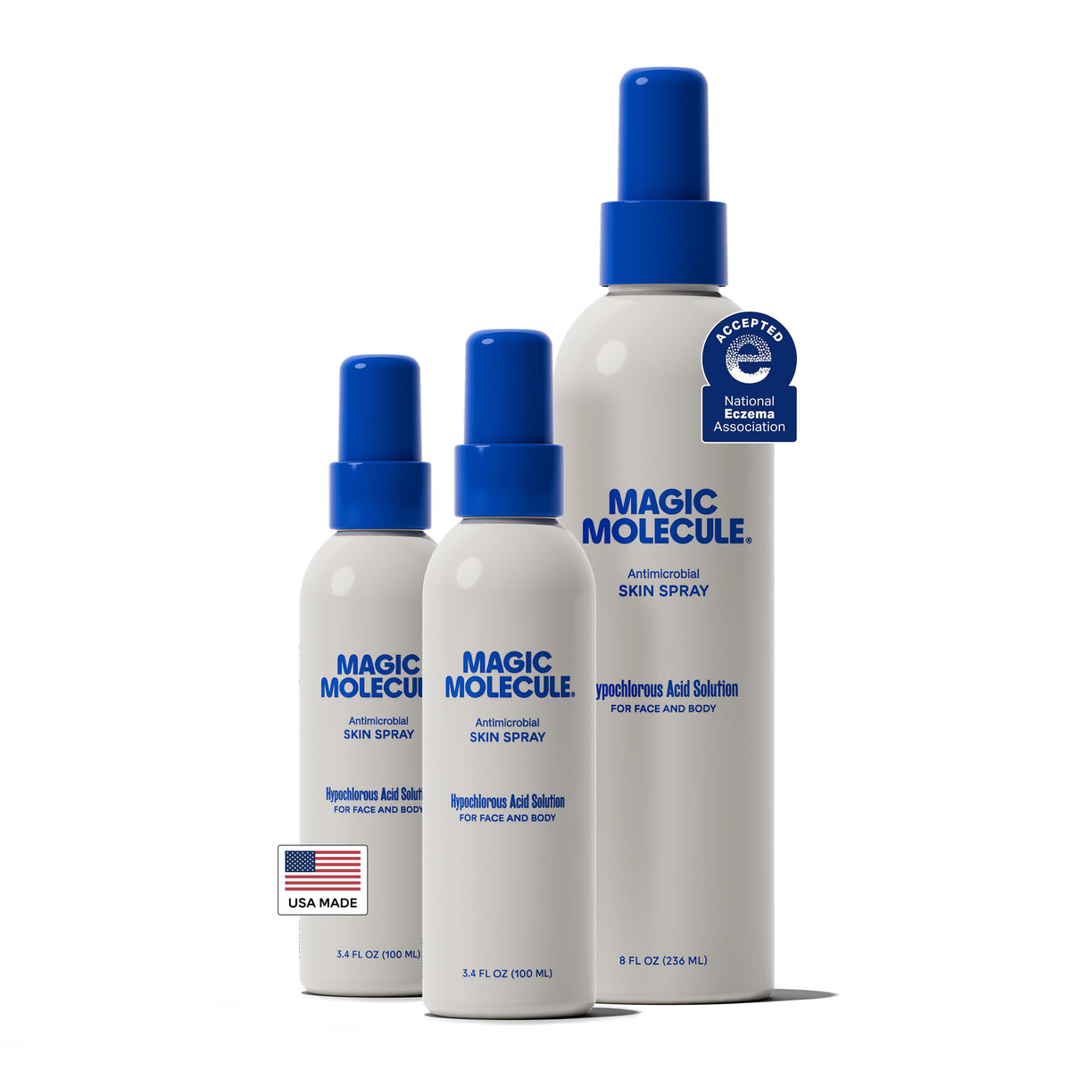 Magic Molecule hypochlorous acid spray 8oz bottle ready for daily use.