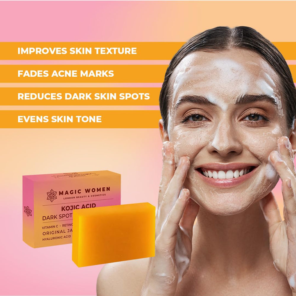 Magic Women Kojic Acid Soap lather showing creamy cleansing for face and body.