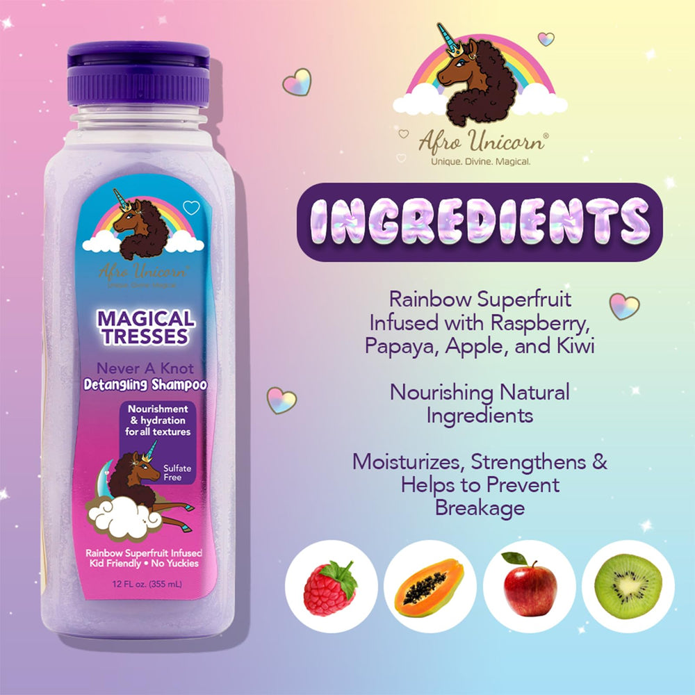 MAGICAL TRESSES Afro Unicorn Shampoo foamy lather demonstrates easy cleansing for textured hair