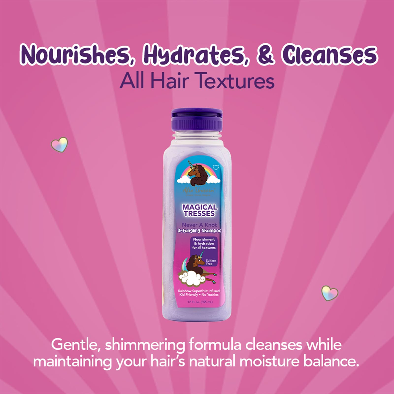 MAGICAL TRESSES Afro Unicorn Shampoo raspberry infusion label highlights nourishing hydration
