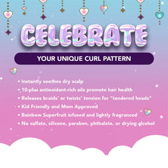 Magical Tresses packaging highlights mom-approved, kid-friendly scalp care.