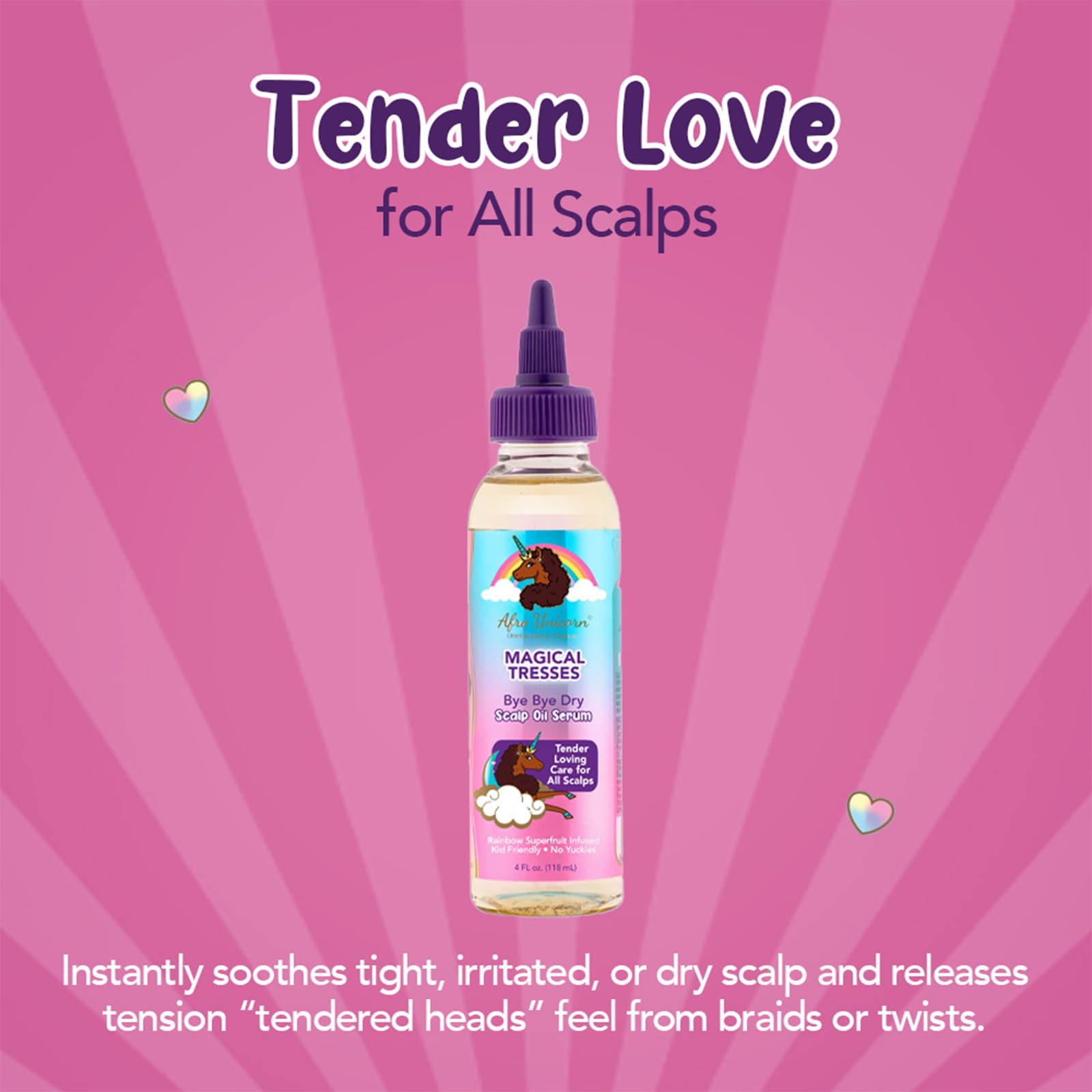 Rainbow Superfruit ingredients label on Magical Tresses bottle for scalp nourishment.