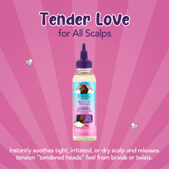 Rainbow Superfruit ingredients label on Magical Tresses bottle for scalp nourishment.