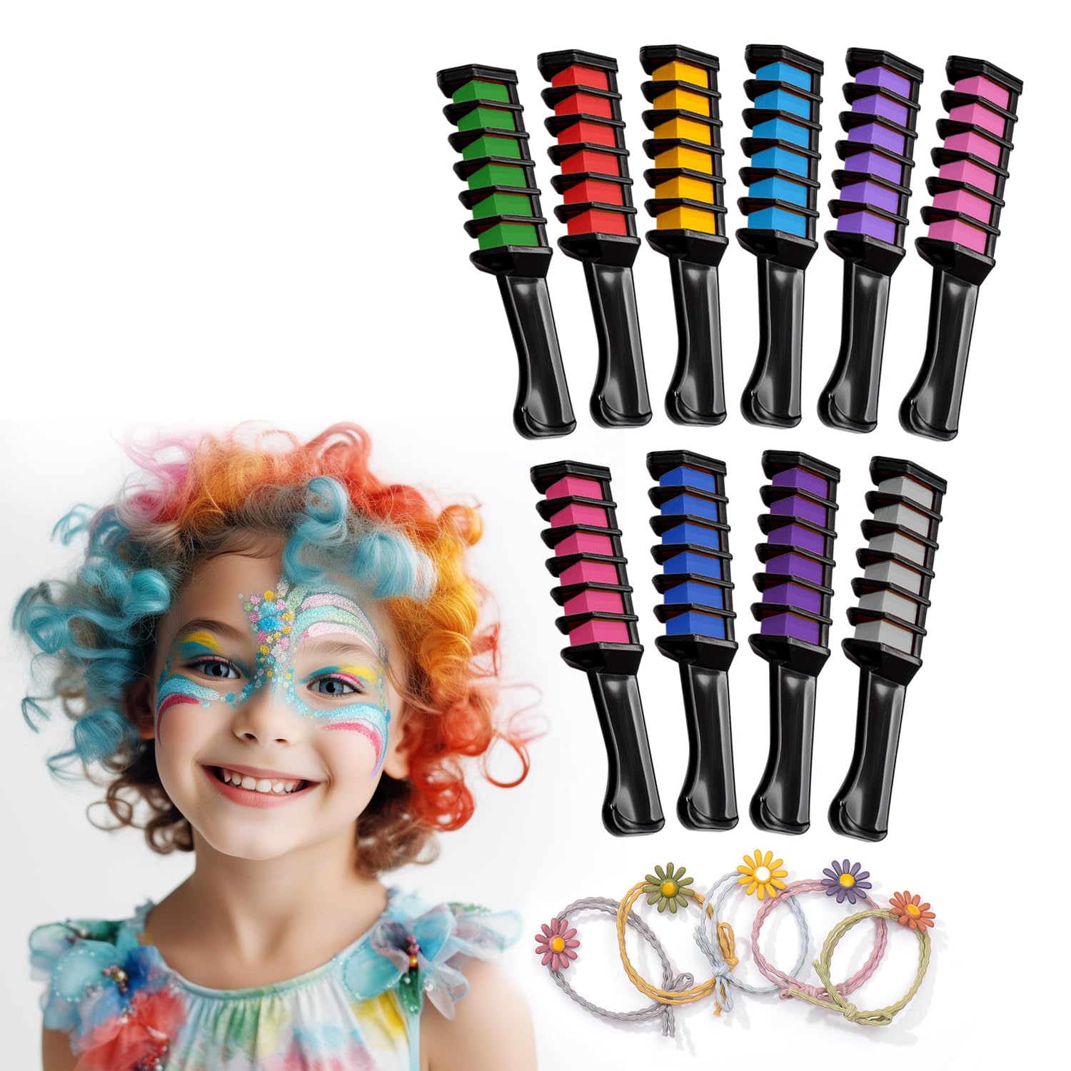 Magicat Hair Chalk Set color palette showcases ten vibrant colors for temporary styles.