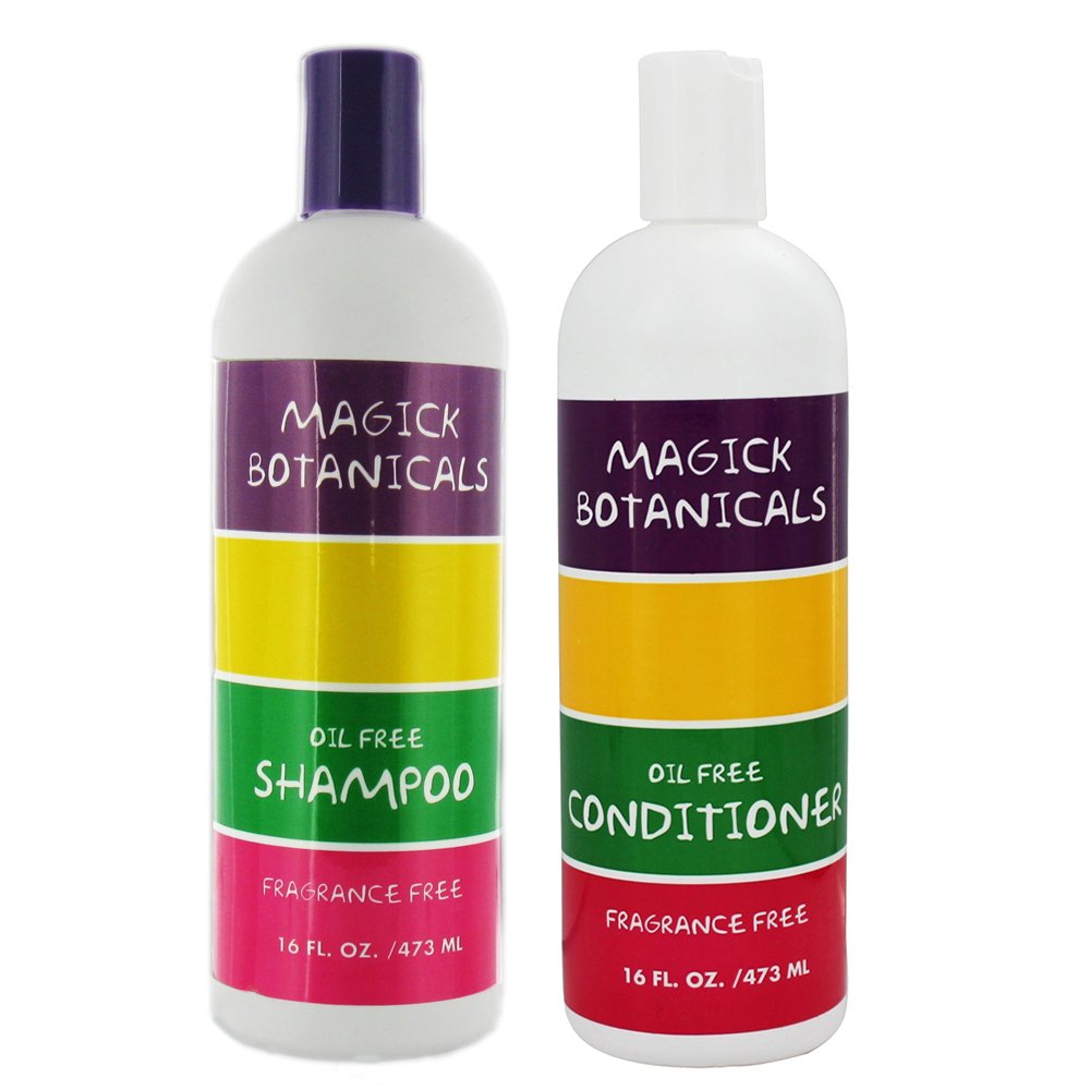 Magick Botanicals oil-free fragrance-free shampoo and conditioner bundle, 16 oz each, for sensitive scalps.