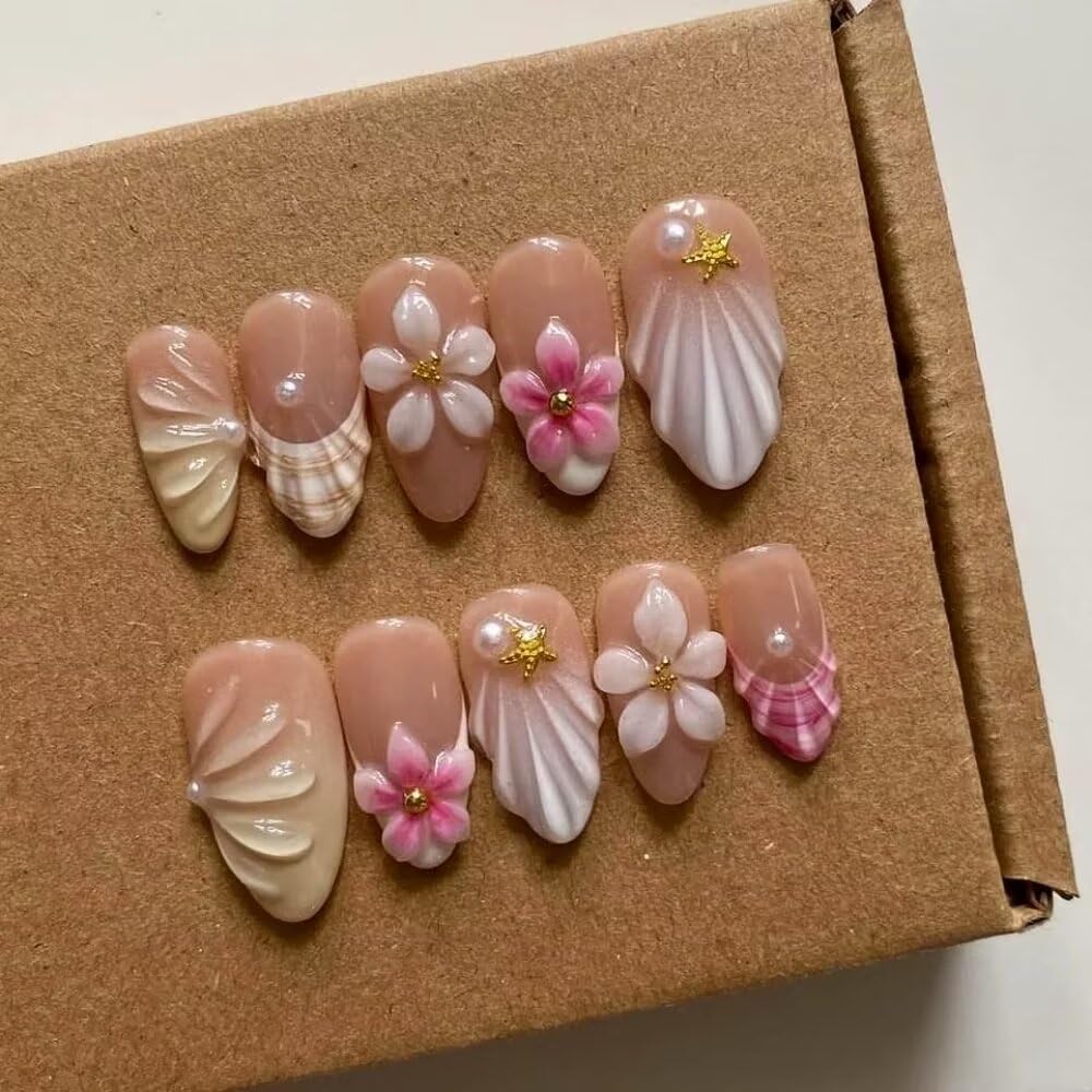 MAGLFELL nails set with almond 3D design for salon-like results at home