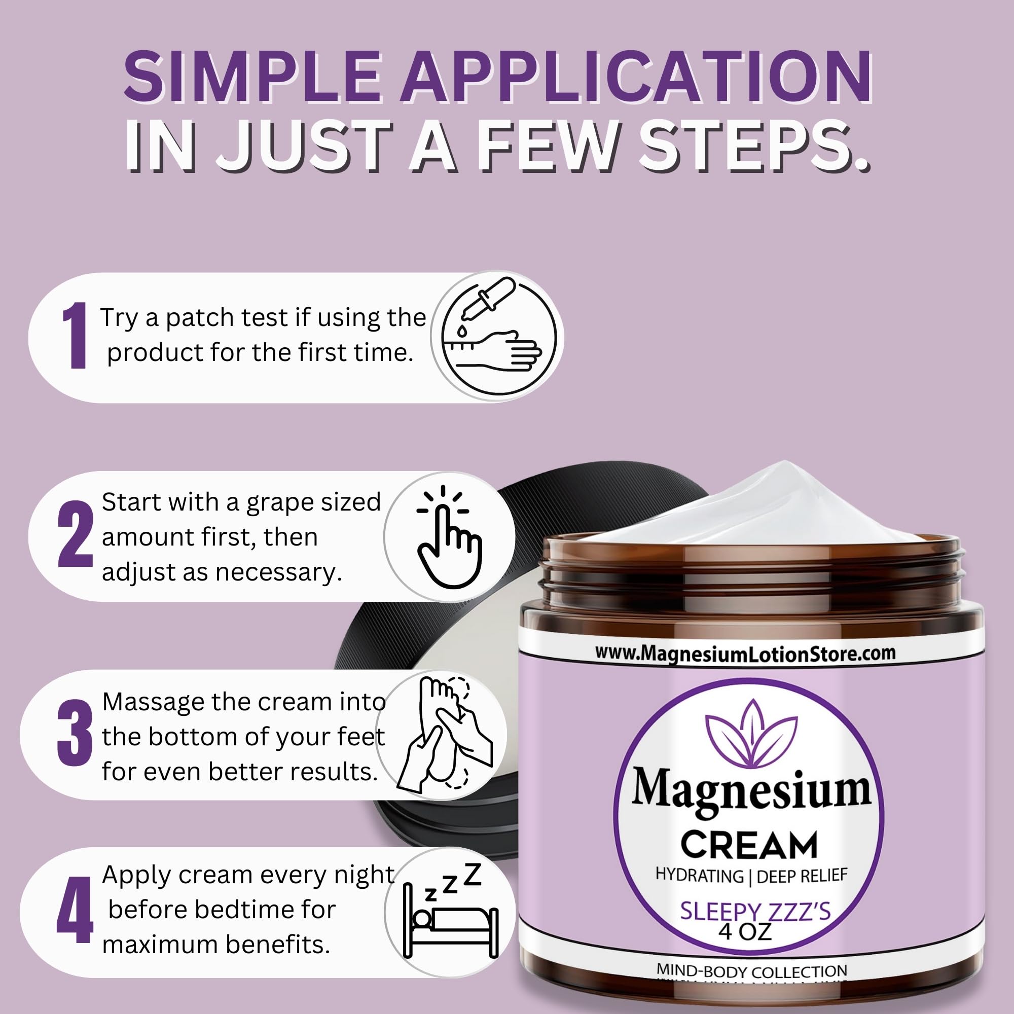 Creamy, non-greasy texture of Magnesium Cream on skin.