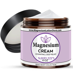 Magnesium Cream Sleepy Zzz's bottle shown for calming nighttime use.