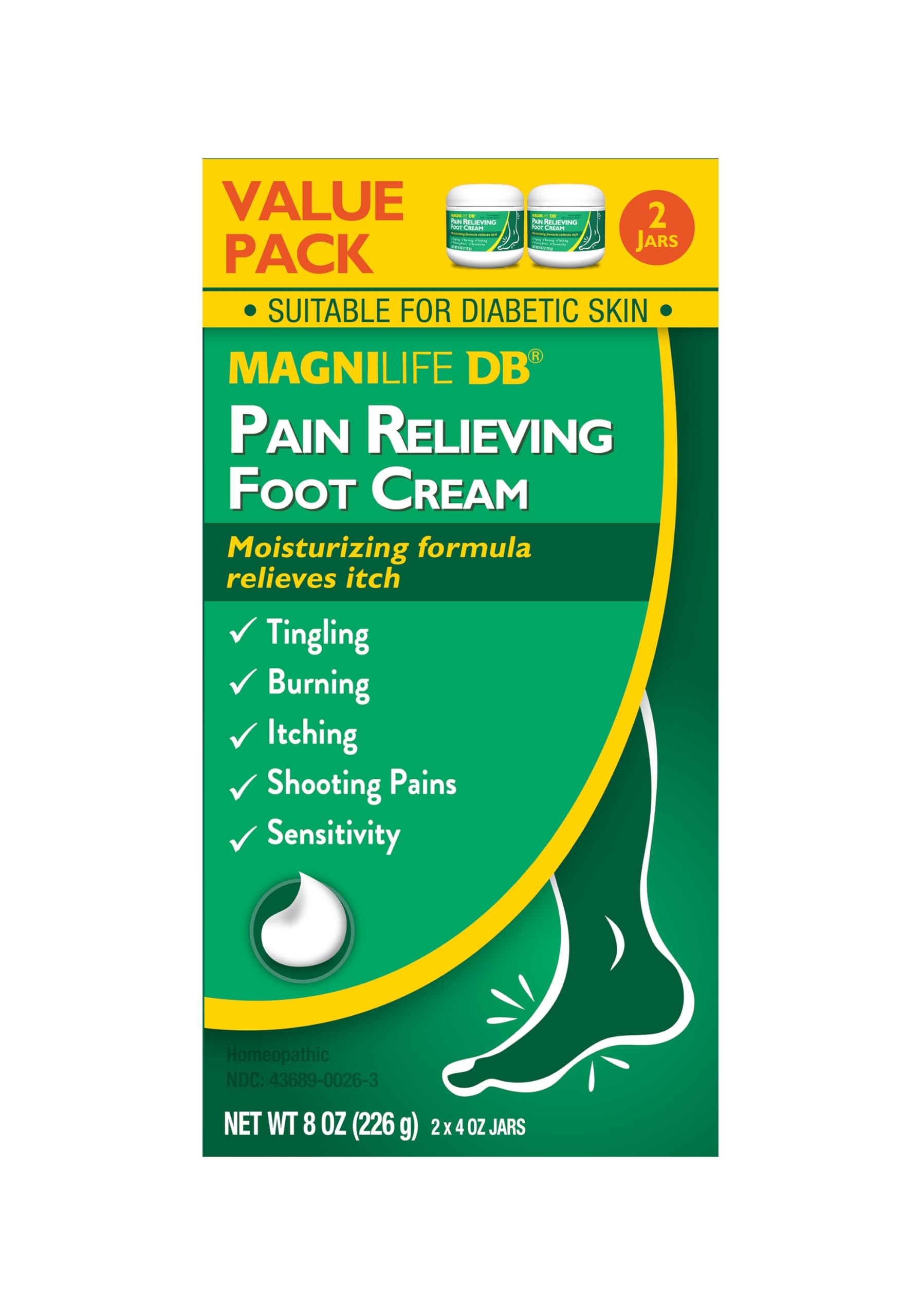 Diabetic-friendly MagniLife foot cream for sensitive skin use daily.