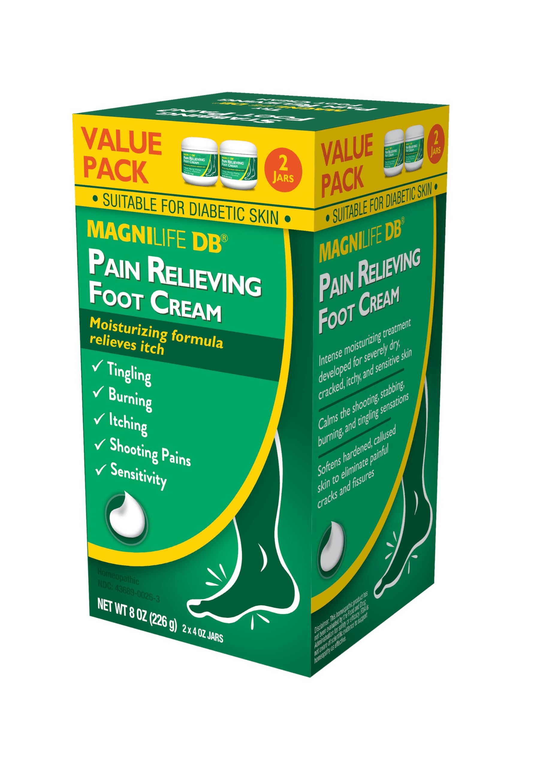 MagniLife foot cream packaging showing a two-pack set.