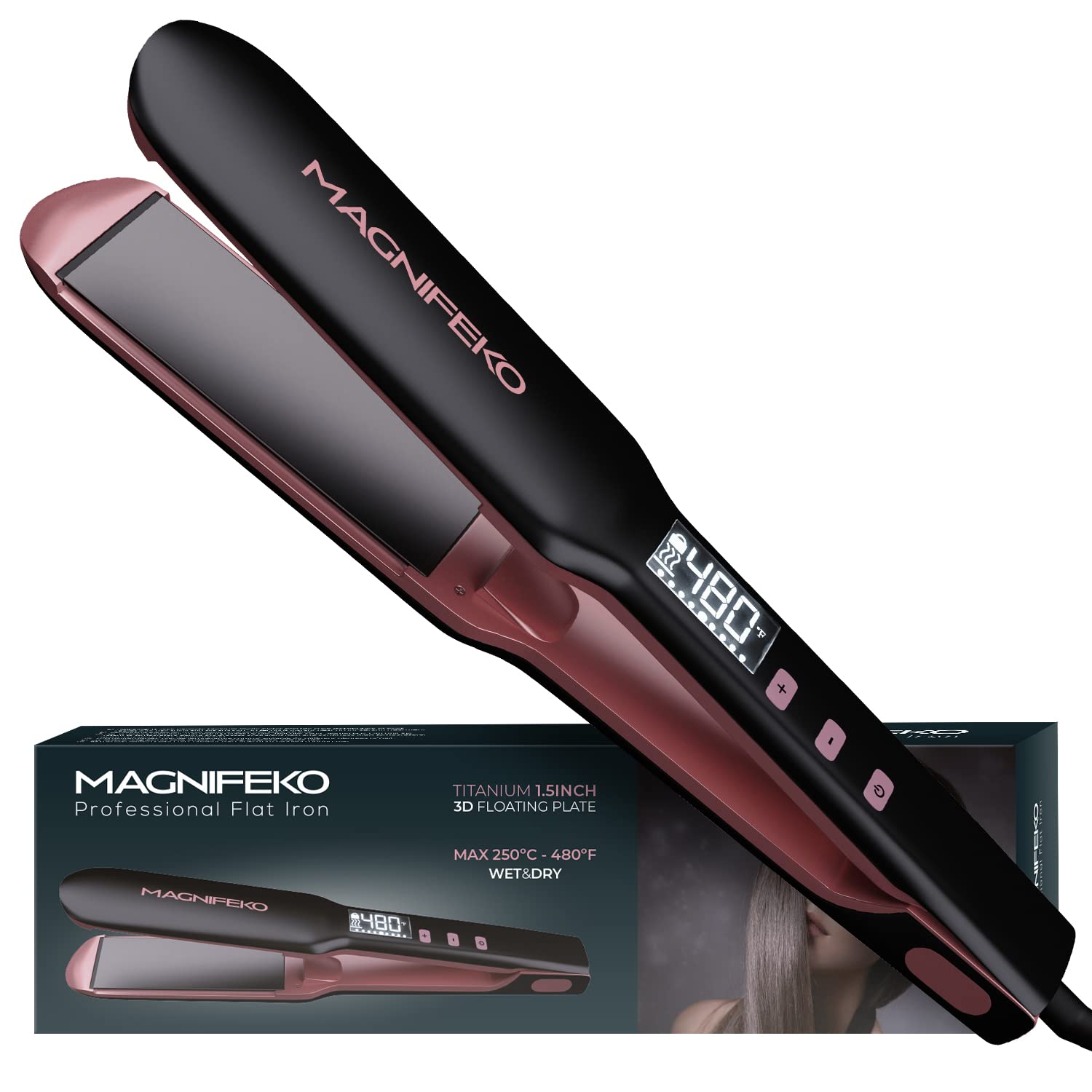 Magnifeko ceramic straightener plates close-up for smooth styling