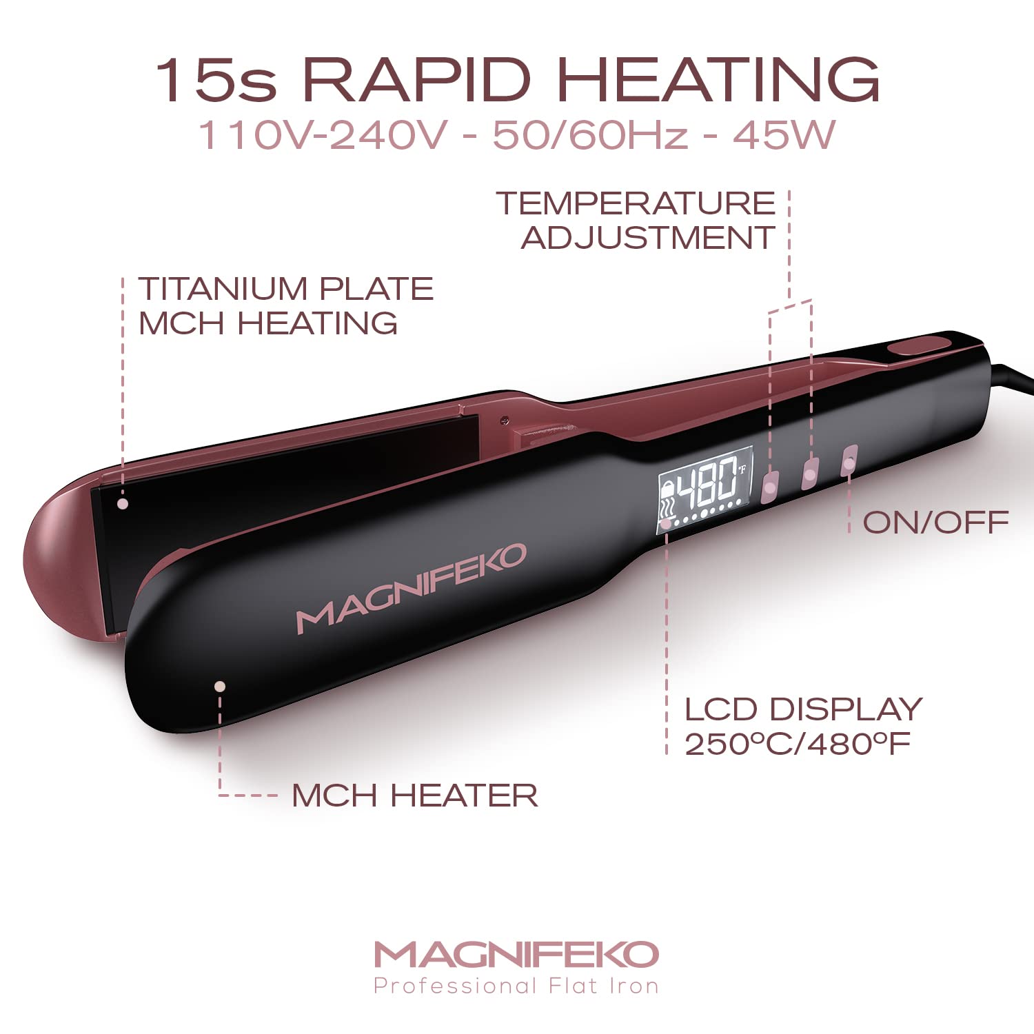 Magnifeko ceramic straightener in sleek black for shiny hair