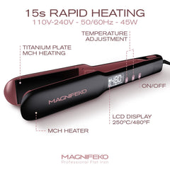 Magnifeko ceramic straightener in sleek black for shiny hair