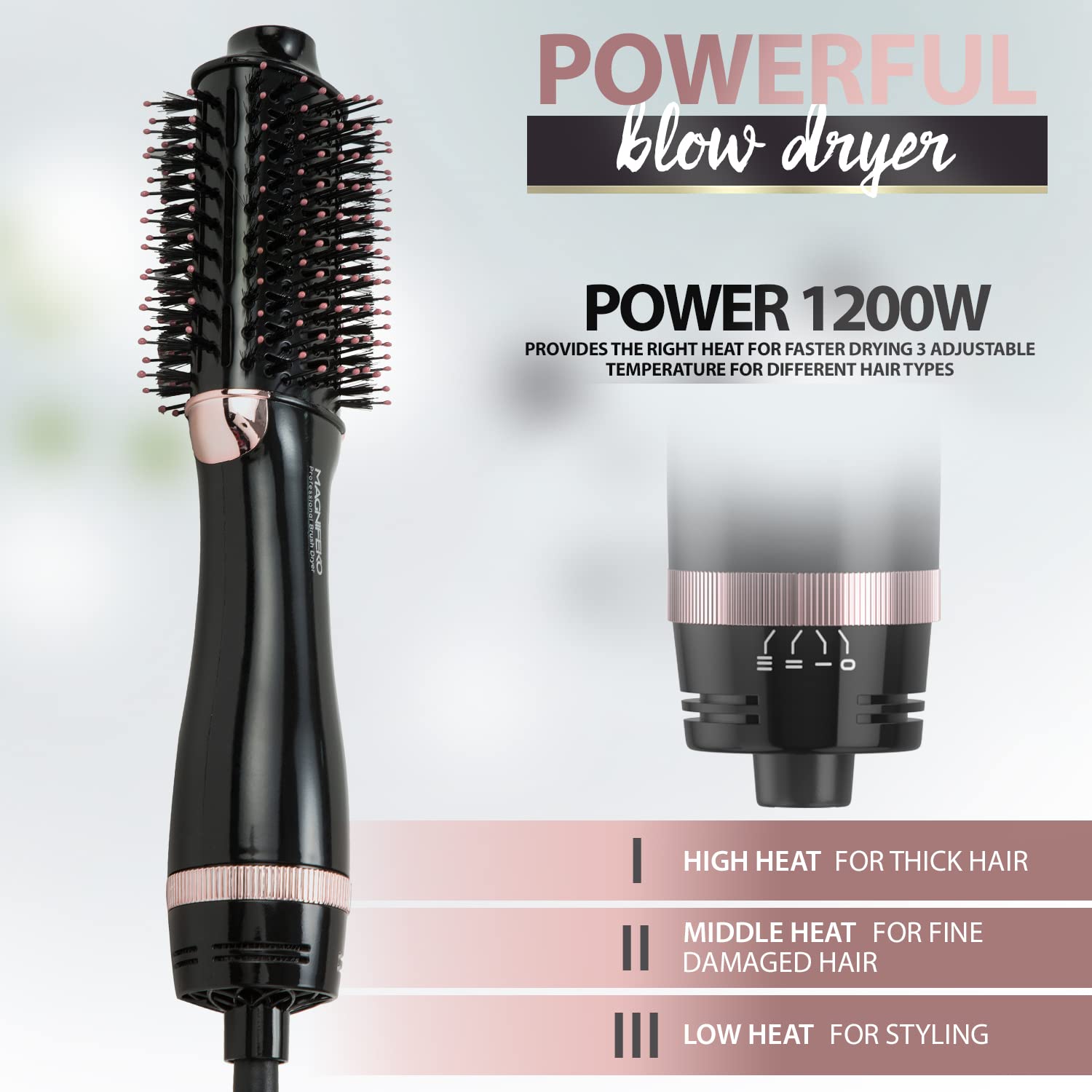 Magnifeko round hair dryer brush safety features protect the appliance and users.