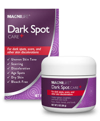 MagniLife Dark Spot Care bottle front showing no bleach formula for even skin tone.