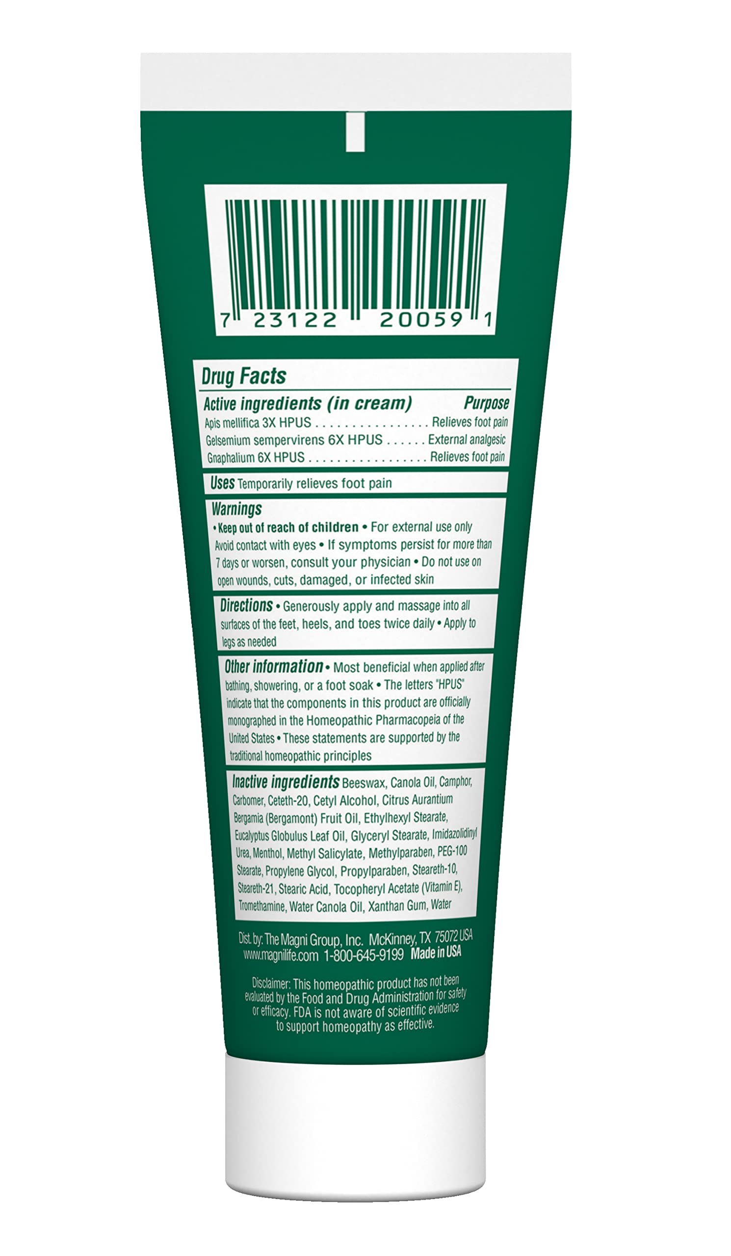 MagniLife DB Foot Cream tube back label with usage directions.