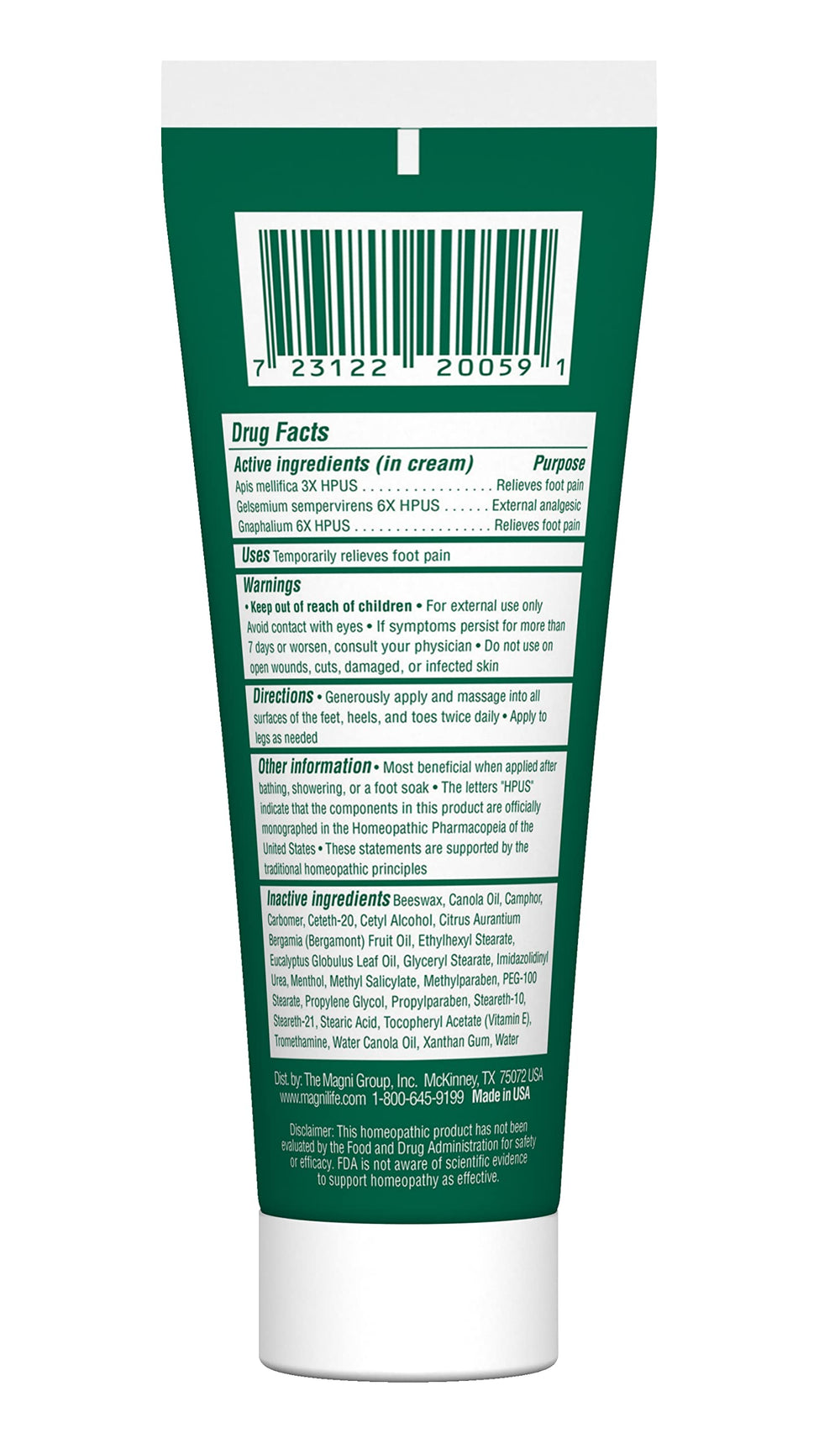 MagniLife DB Foot Cream tube back label with usage directions.