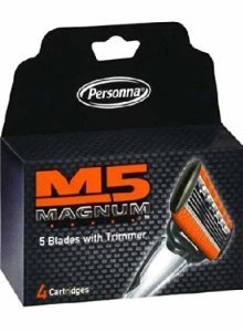 Magnum M5 Personna blades with trimmer pack for precise daily shaving.