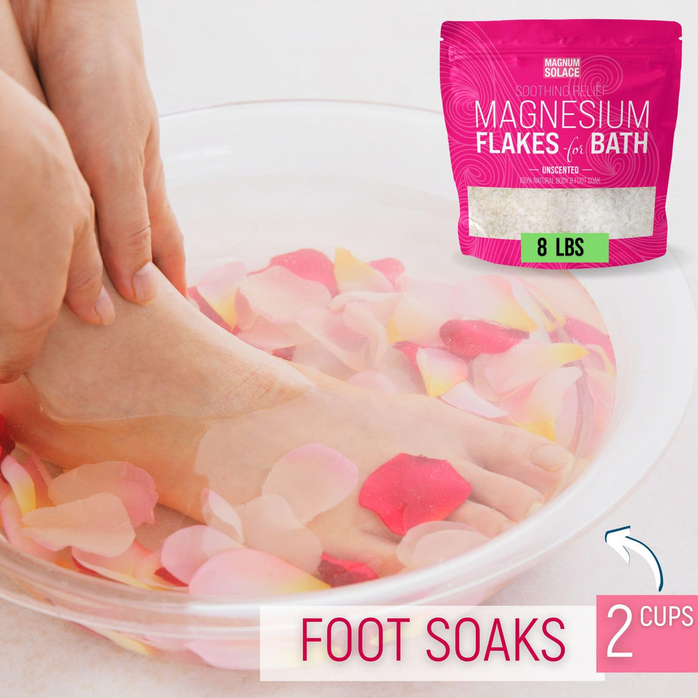 Magnum Solace magnesium flakes bath USA packaged—quality controlled packaging in the USA.