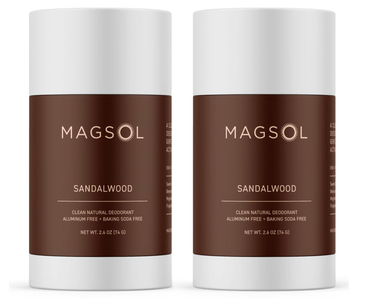 MAGSOL Organics natural deodorant sandalwood 2-pack front view shows clean packaging and ready-to-use appeal