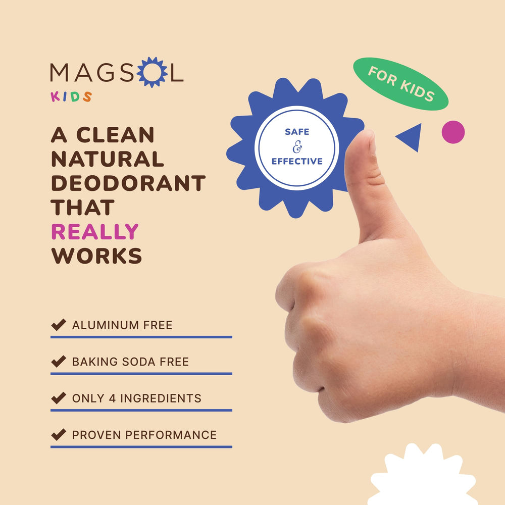 MagSol Mighty Explorer deodorant application demonstrates portable odor protection for active kids.