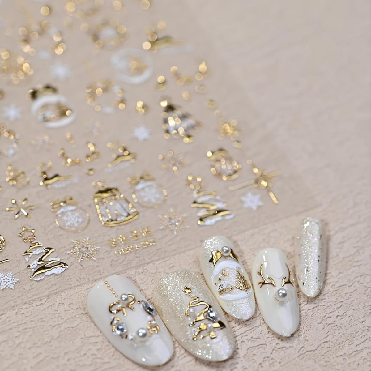 Maigitur 5D embossed Christmas nail sticker with gold crystal ball for festive nail shine