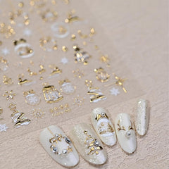 Maigitur 5D embossed Christmas nail sticker with gold crystal ball for festive nail shine