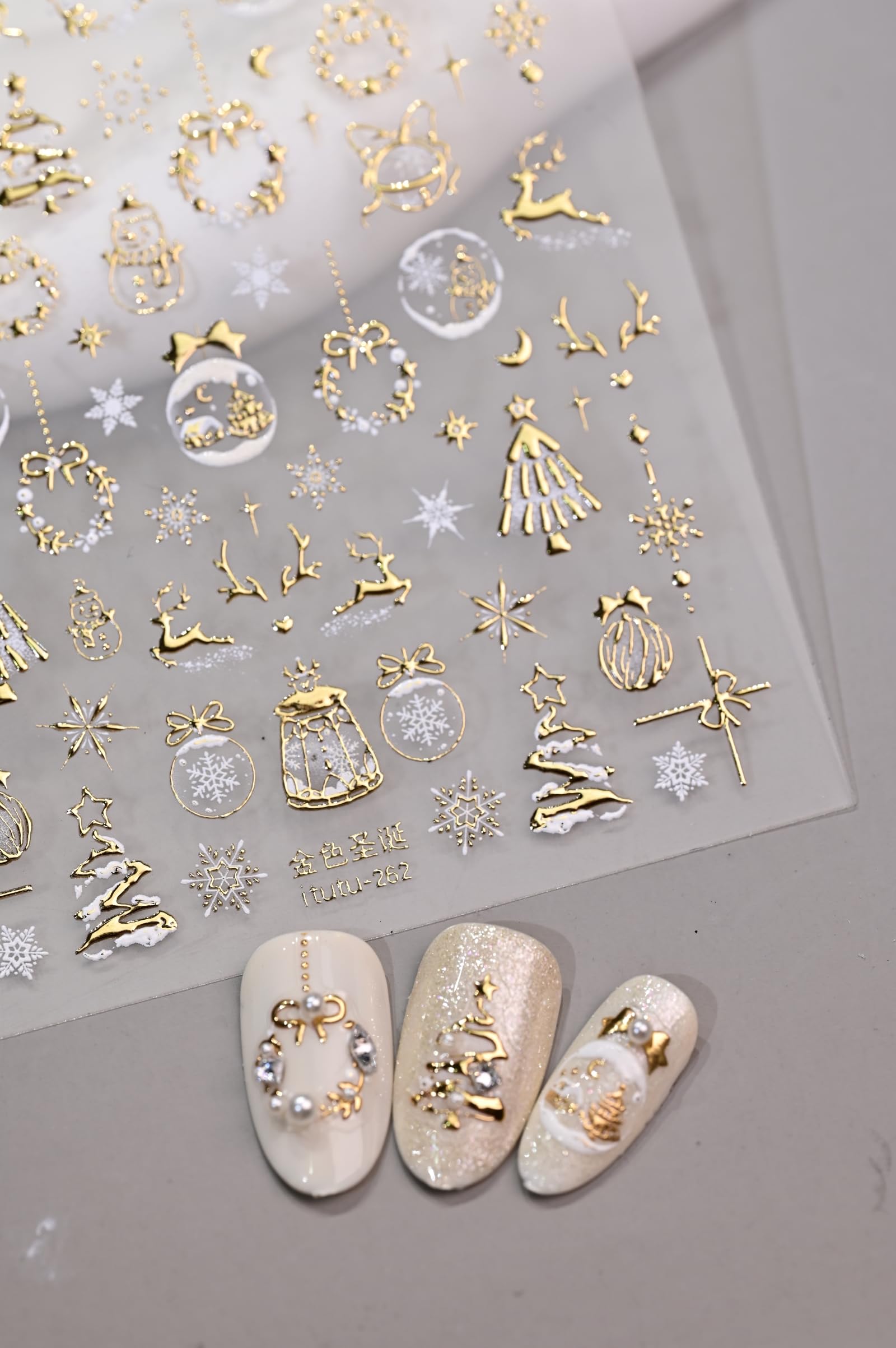 Maigitur 5D embossed Christmas nail sticker with gold snowflake for winter sparkle